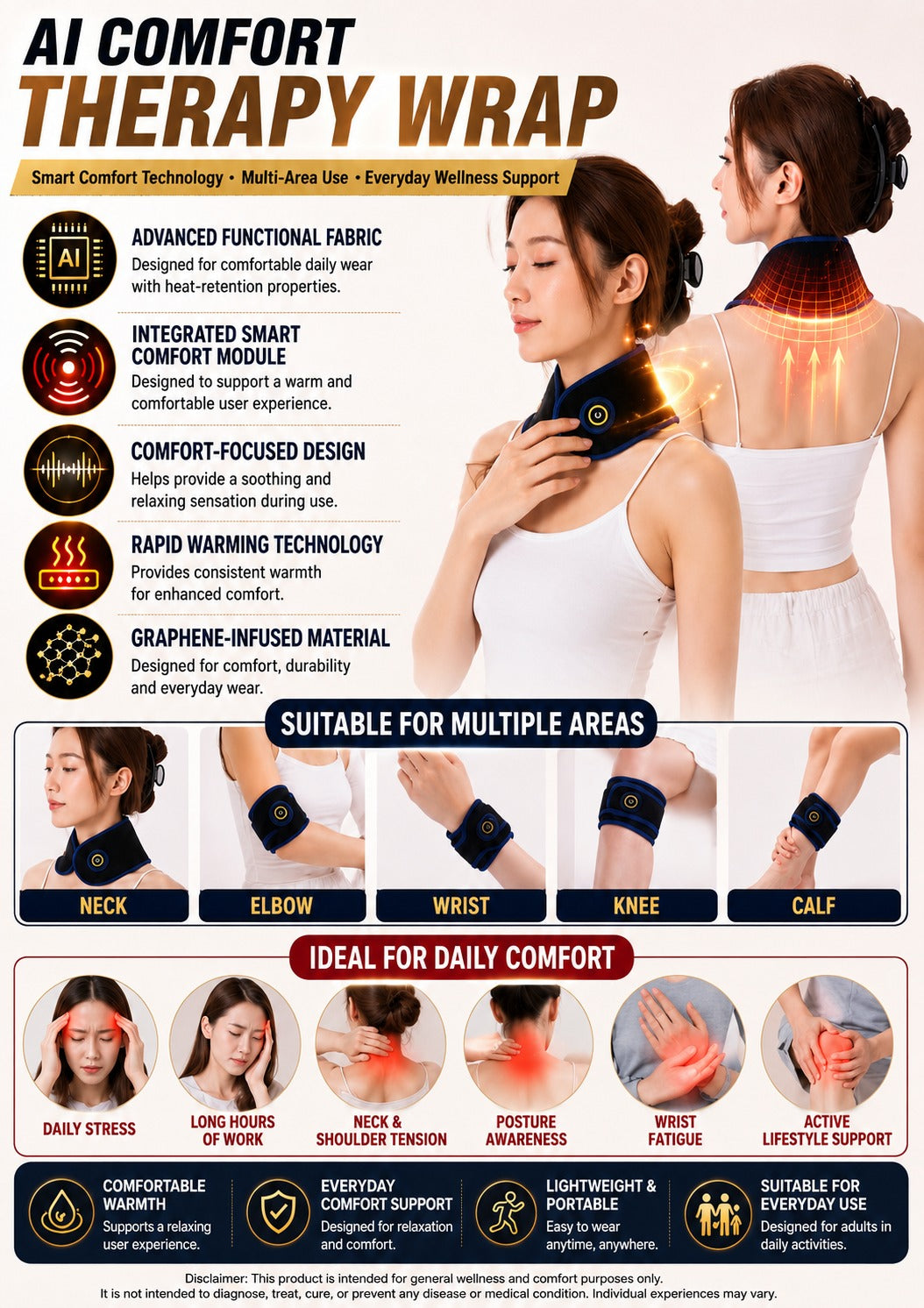 G-Energy Graphene Comfort Wrap – Adjustable Warming Band for Wrist, Elbow, Knee, Calf &amp; Neck